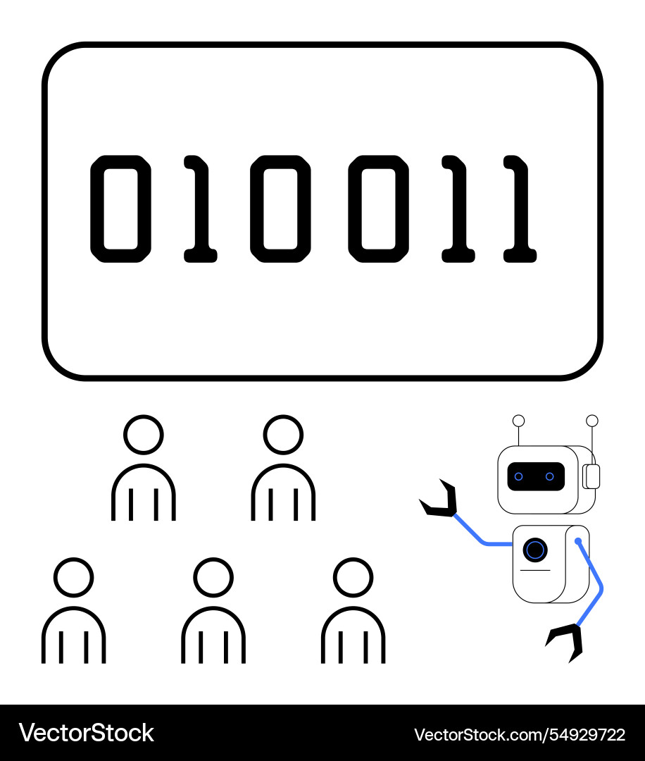 Binary code robot and human figures vector image