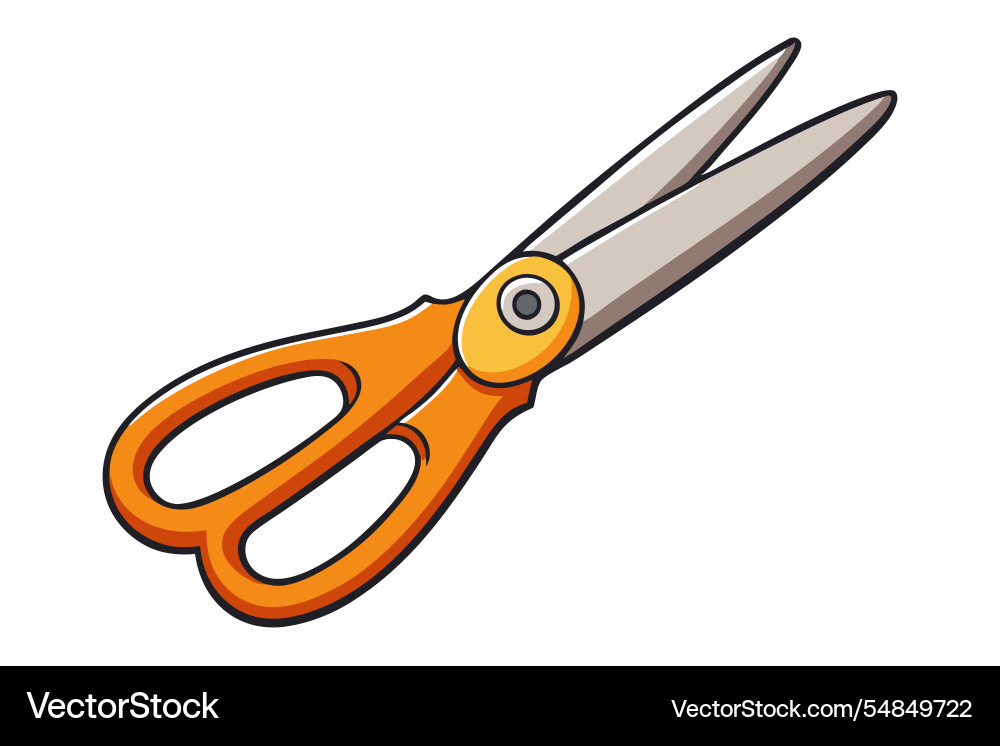 Graphic of orange handled scissors with sharp vector image
