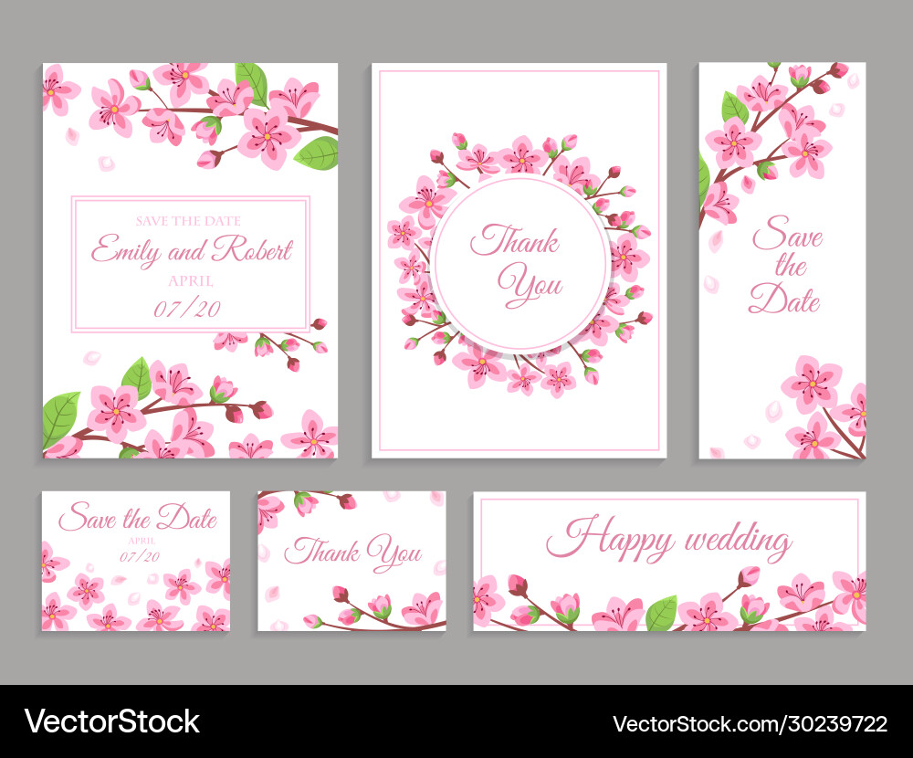 Sakura cards cherry blossom wedding invitation vector image