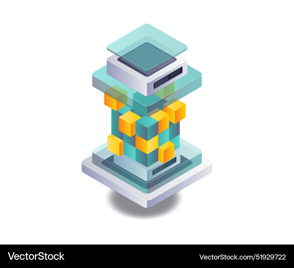 Servertechnologie unter Verwendung von blockchain isometric Servertechnologie unter Verwendung von blockchain isometric vektorbild