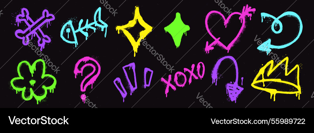 Set of spray art elements featuring fish Set of spray art elements featuring fish vector image