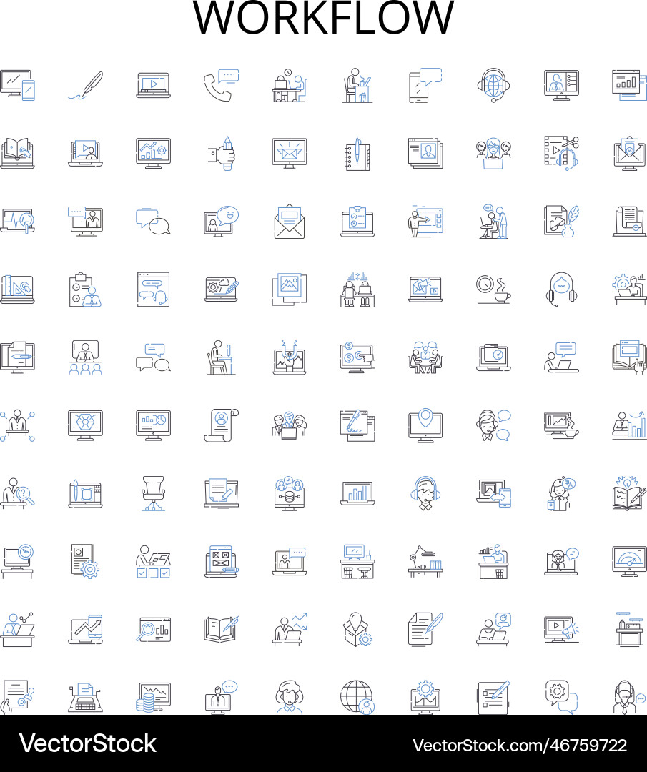 Workflow outline icons collection process Workflow outline icons collection process vector image
