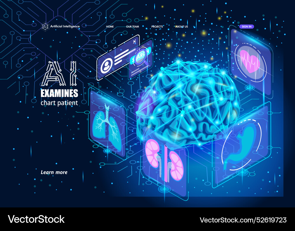 Artificial intelligence landing page isometric Vector Image