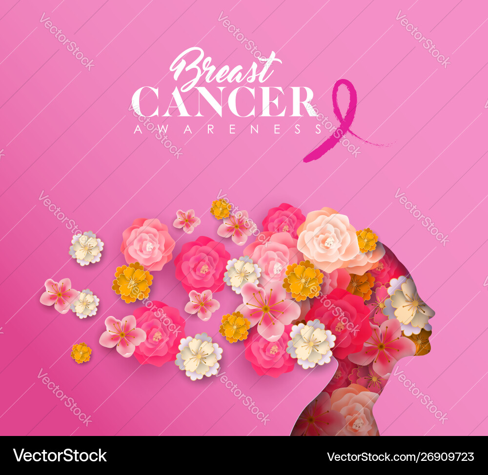 Breast cancer awareness papercut woman flower head Breast cancer awareness papercut woman flower head vector image
