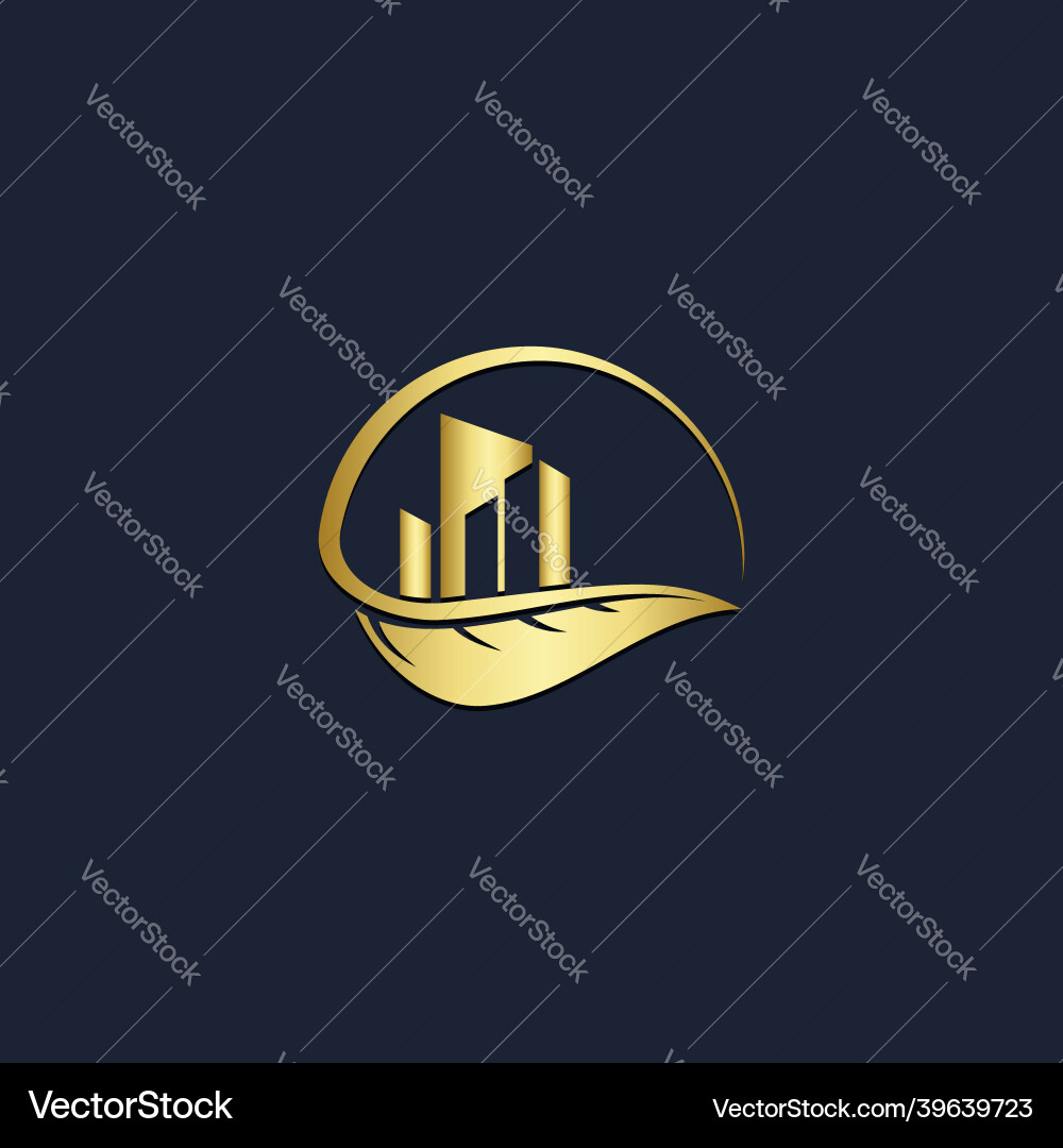 Building leaf environment gold logo Royalty Free Vector