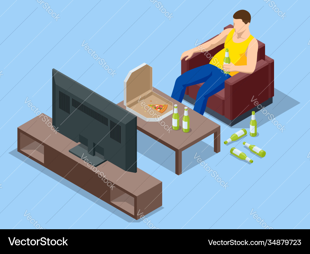 Man Relaxing with Pizza and Beer Vector Image