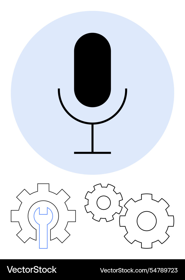 Microphone with mechanical gears representing vector image