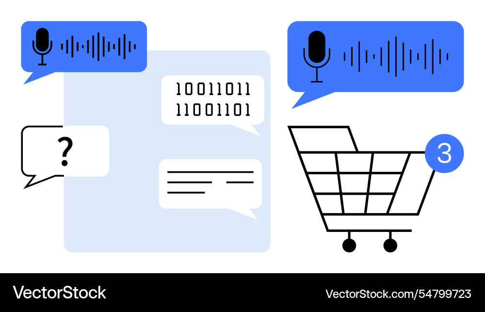 Online shopping interface with voice commands Online shopping interface with voice commands vector image