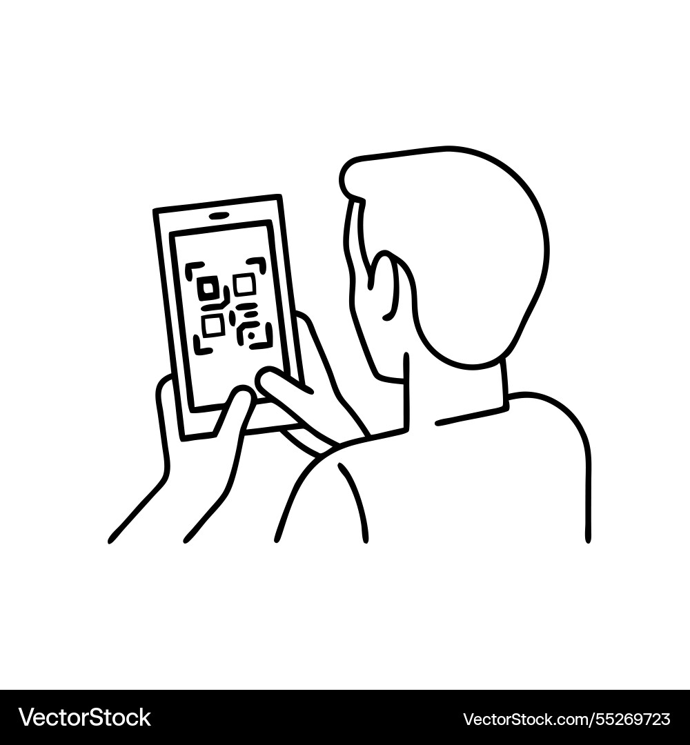 Scanning a qr code using his smartphone vector image