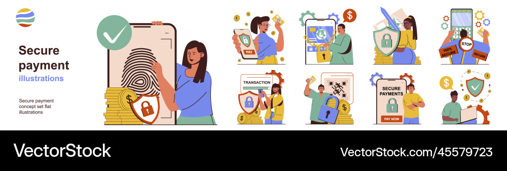 Secure payment concept with character situations Secure payment concept with character situations vector image