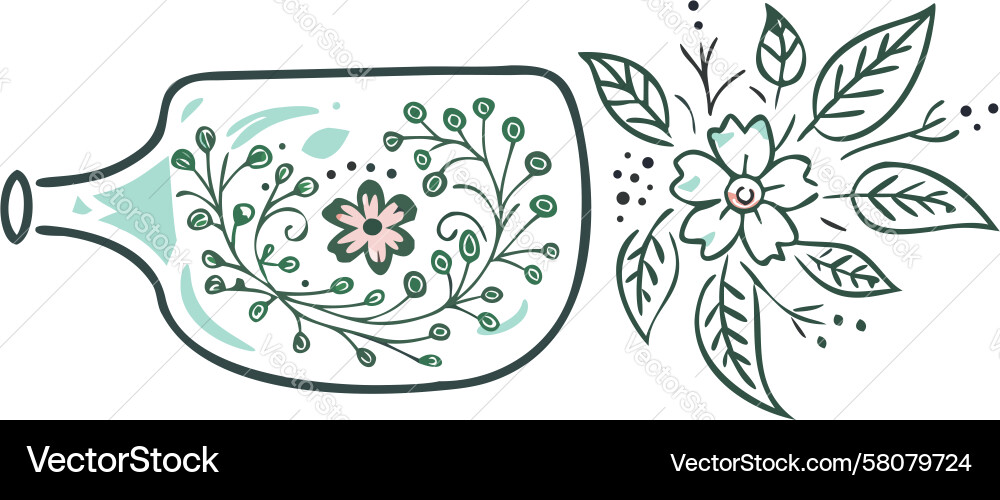 Floral Flask with Botanical Pattern Vector Image