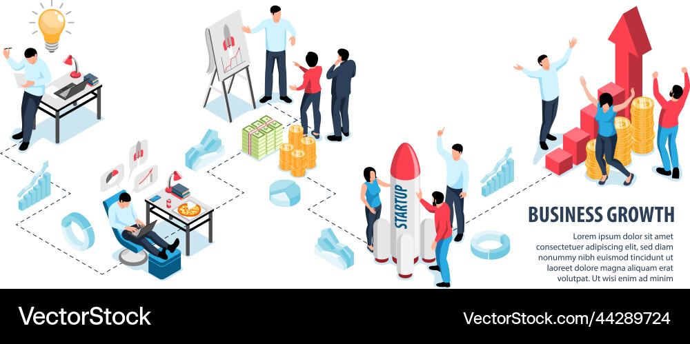 Isometric business growth flowchart vector image