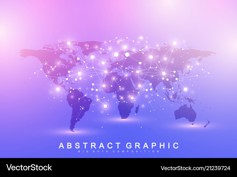 Template world map with global technology vector image