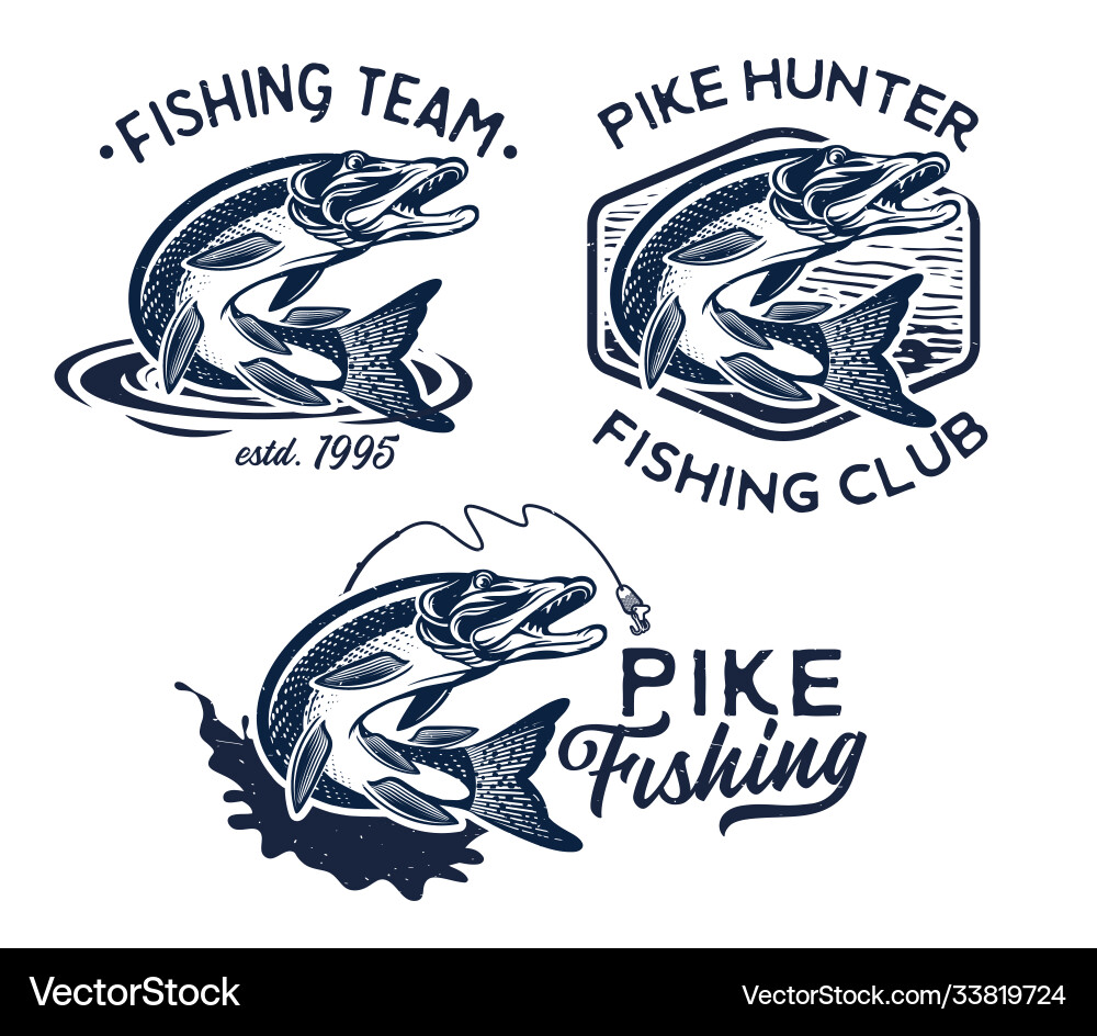 Vintage pike fish logos fishing Vintage pike fish logos fishing vector image
