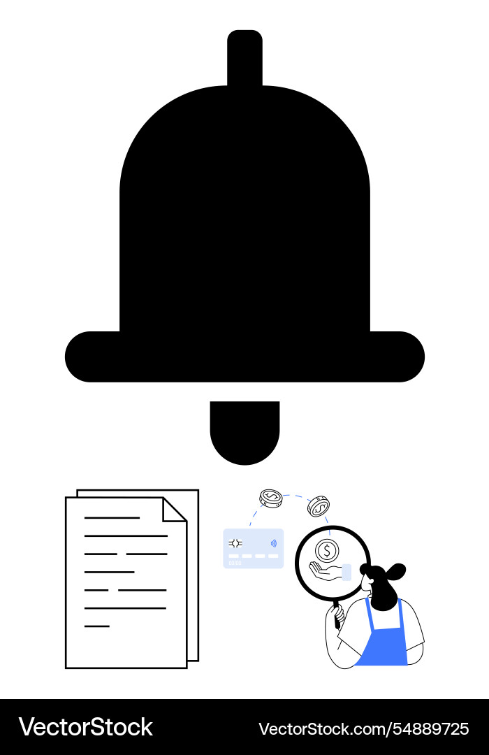 Big notification bell hovering above documents Big notification bell hovering above documents vector image