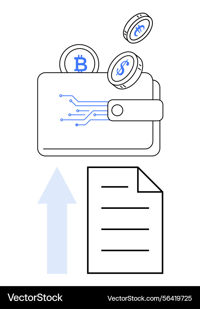 Digital wallet with cryptocurrency coins and data Digital wallet with cryptocurrency coins and data vector image