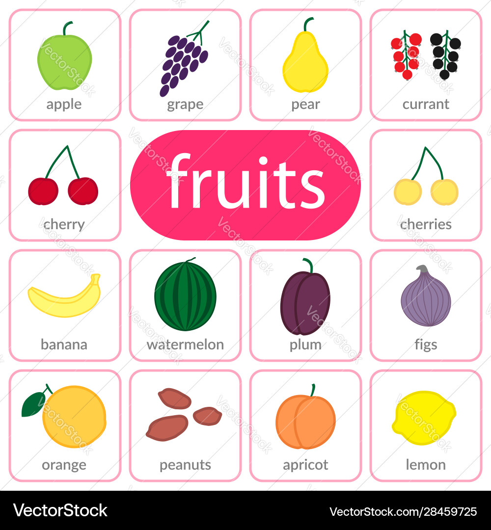 Fruits and berries objects icons set isolated vector image
