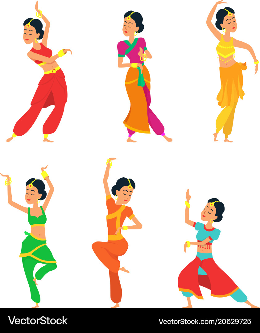 Indian Dancers in Traditional Costumes Vector Image