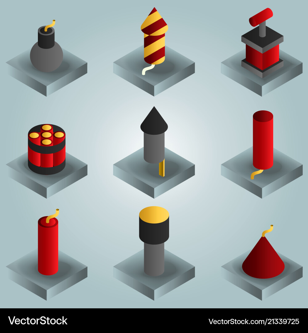 Pyrotechnics color gradient isometric icons Pyrotechnics color gradient isometric icons vector image