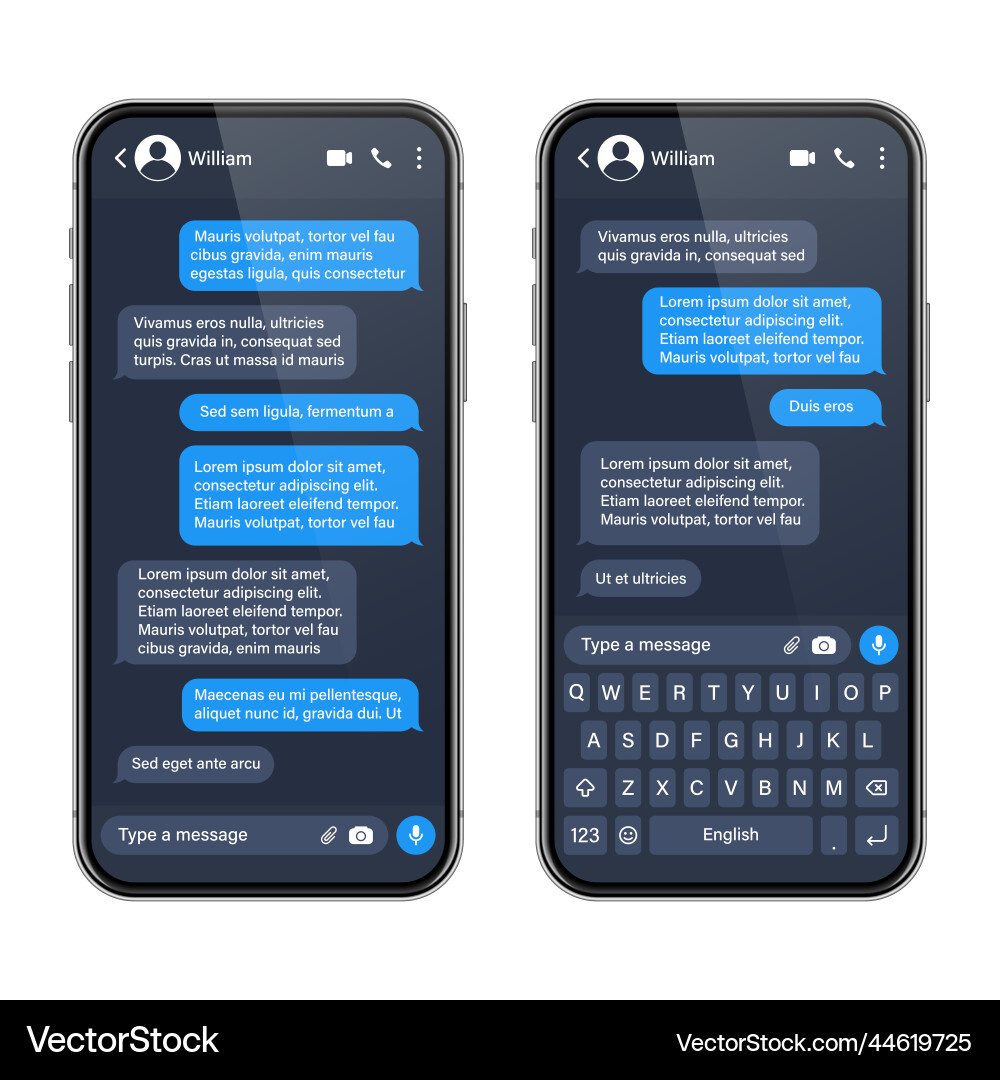 Realistic smartphone with messaging app sms text Realistic smartphone with messaging app sms text Vector Image