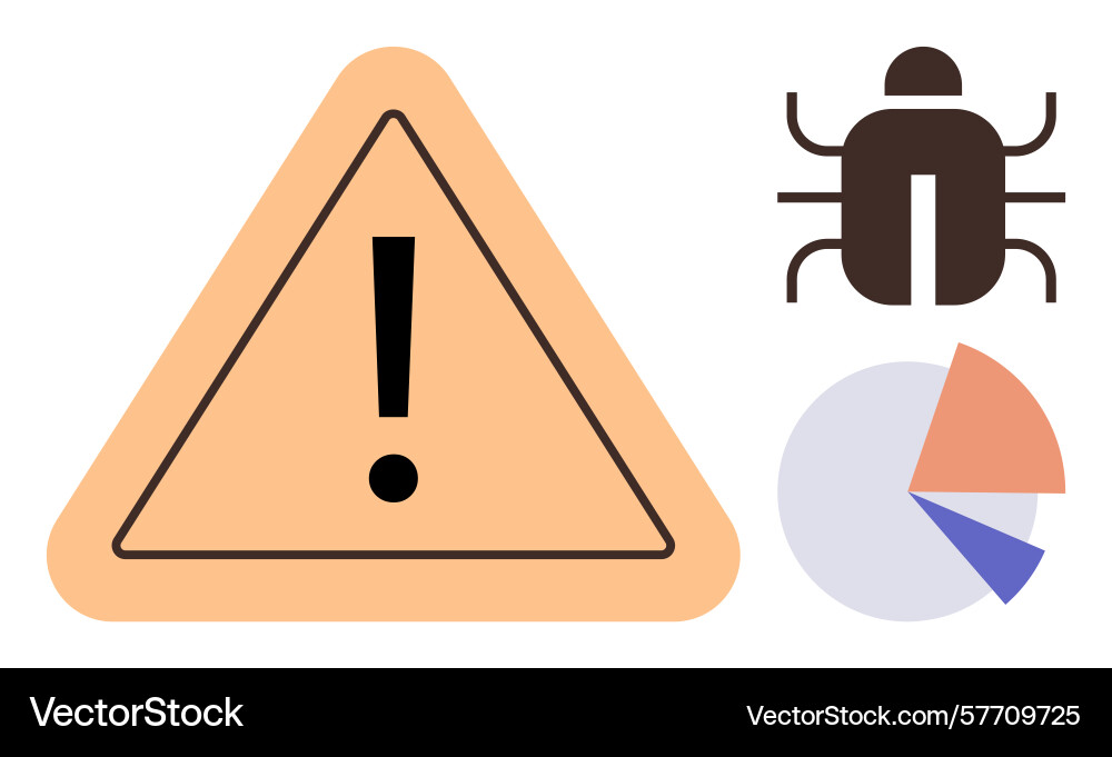 Warning sign linked to software bug and data Warning sign linked to software bug and data vector image