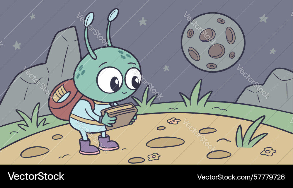Adorable alien strolling on a planet with large Vector Image