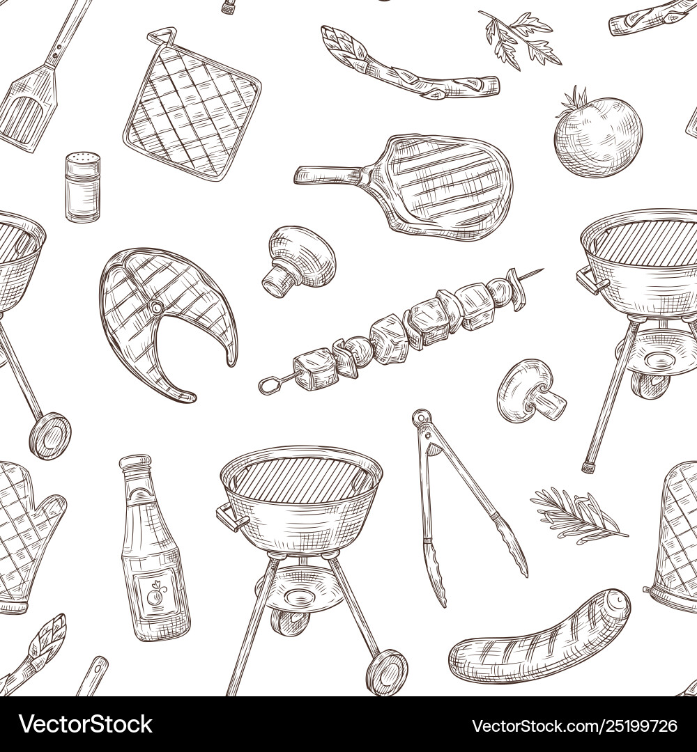 Barbecue seamless pattern sketch chicken vector image