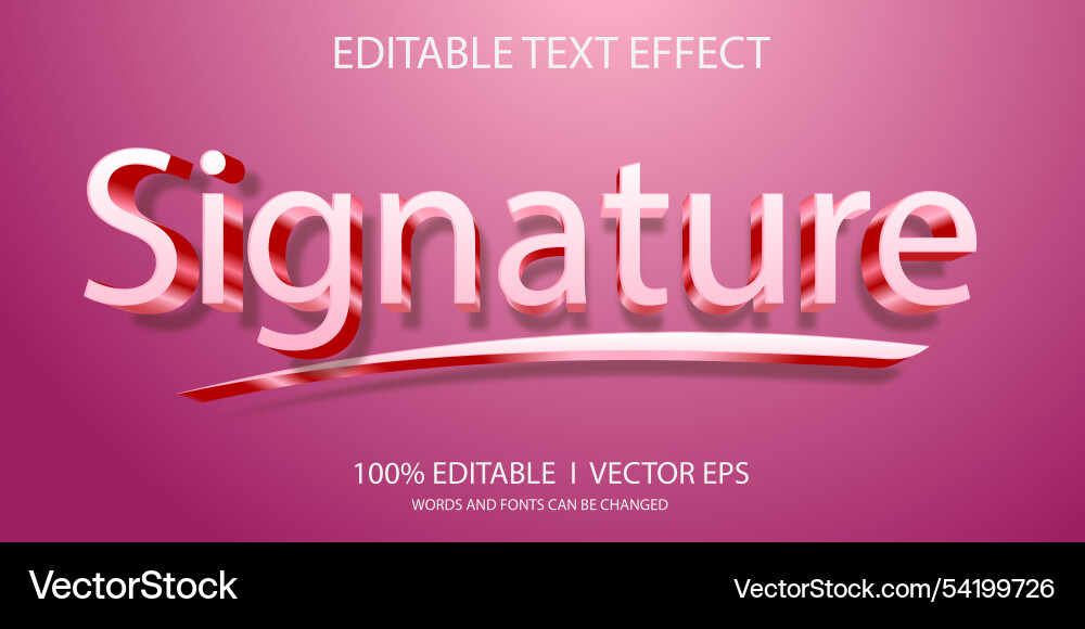 Editable signature 3d text effect with modern vector image