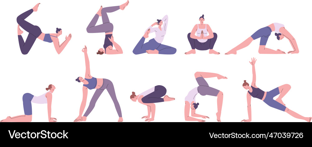 Female yoga stretch training characters therapy Female yoga stretch training characters therapy vector image