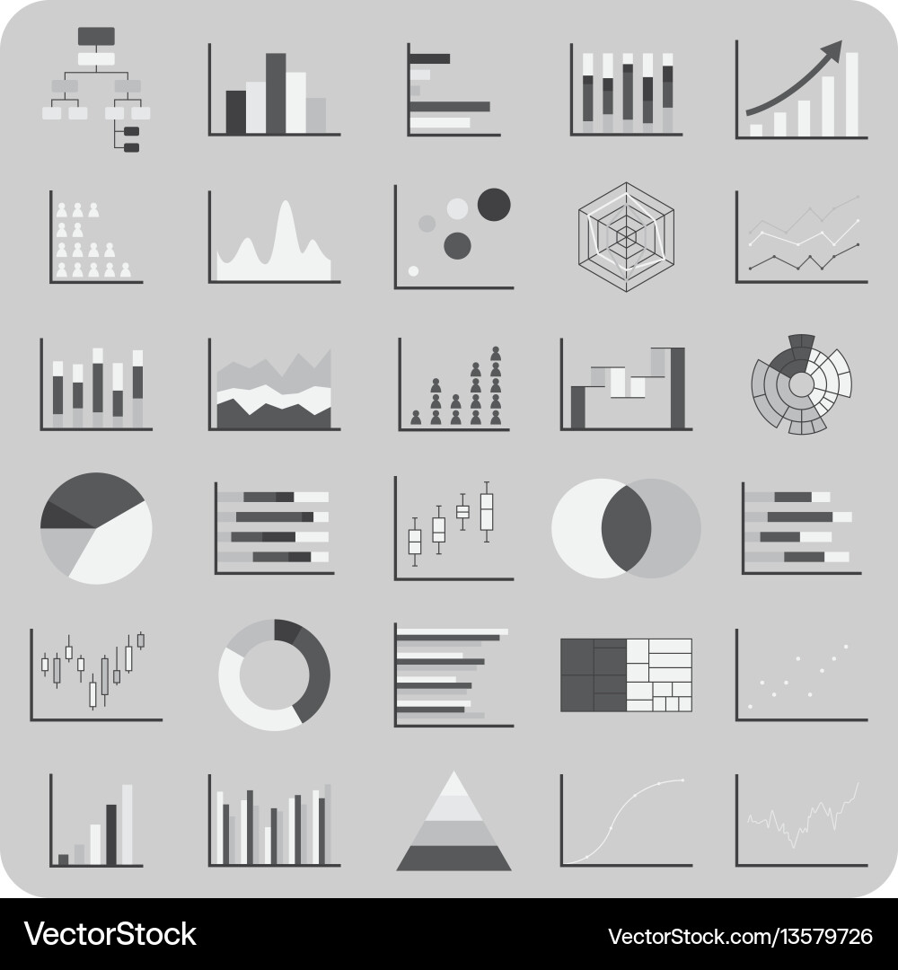 Flat icons basic graph chart and diagram set Flat icons basic graph chart and diagram set vector image