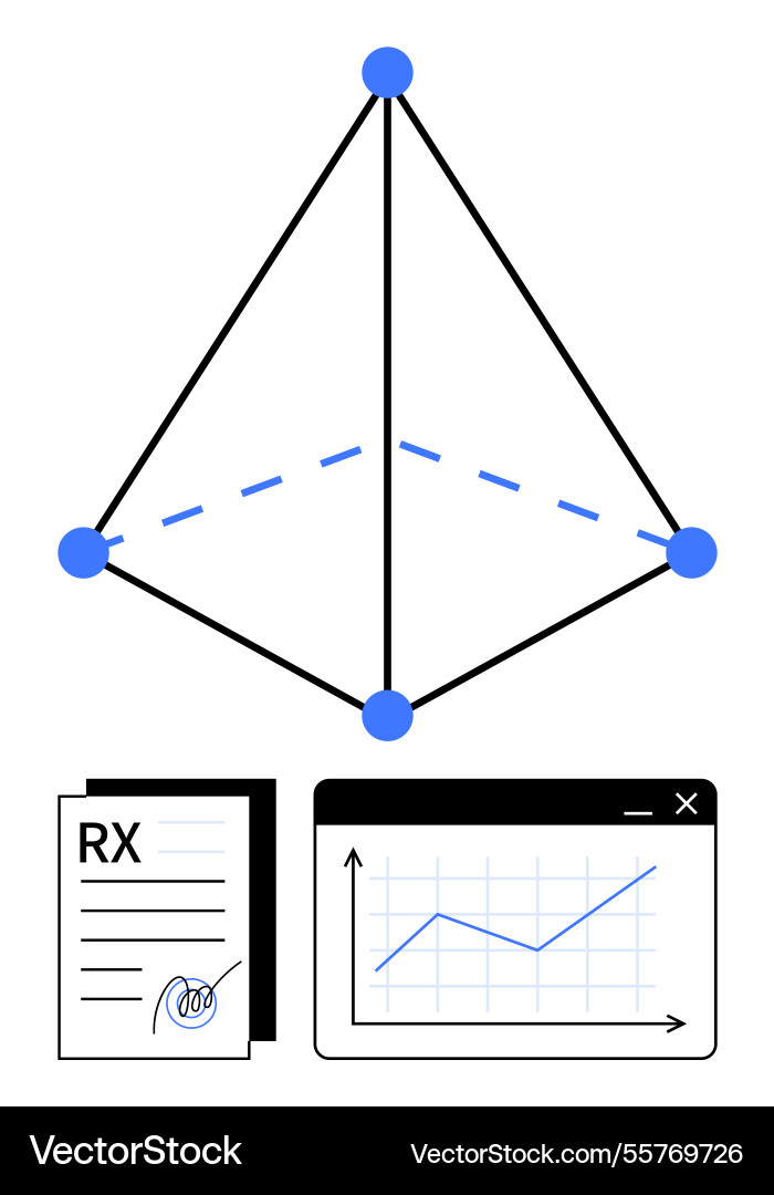 Geometric pyramid linked with data analysis Geometric pyramid linked with data analysis vector image