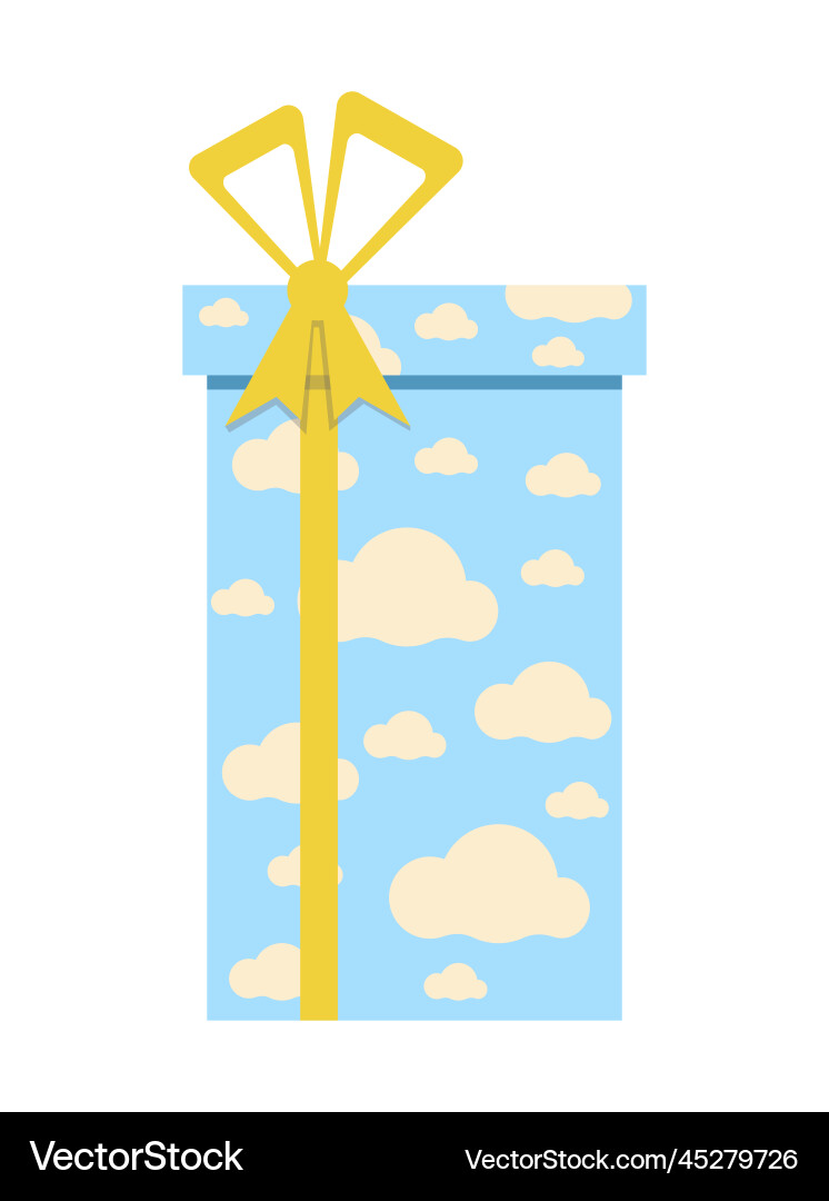 Gift in box with blue wrapping paper clouds Vector Image