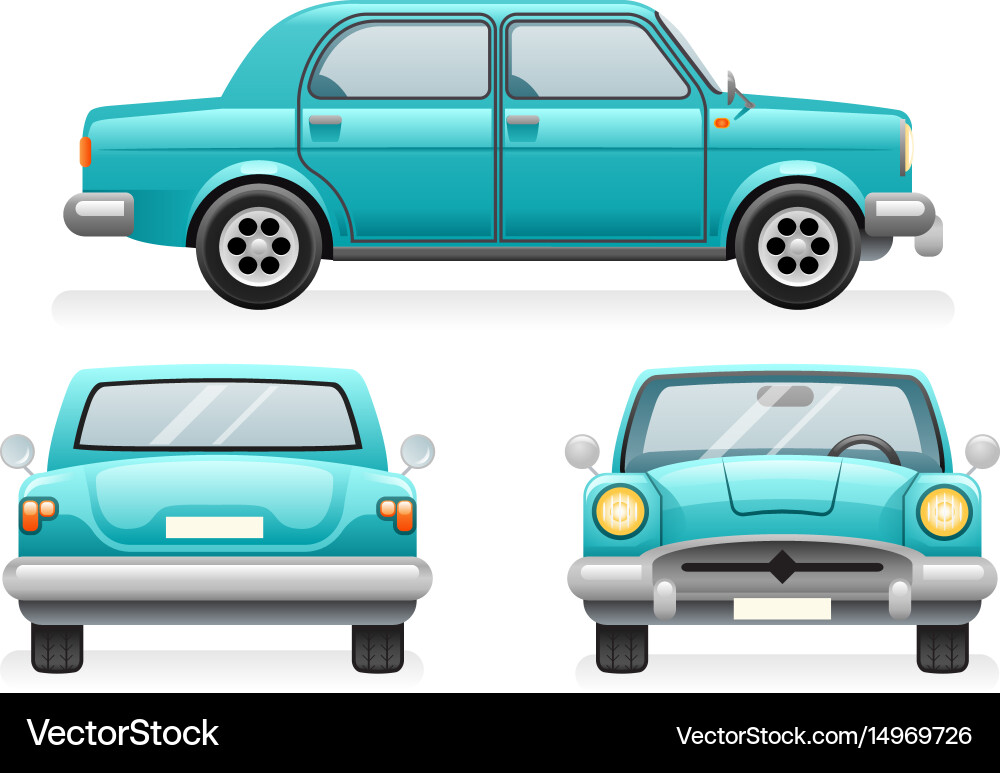 Retro Car Icons - Front, Back, Side Views Vector Image