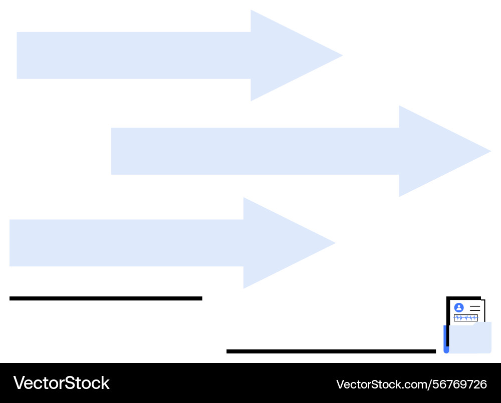 Three large arrows pointing right with a document Three large arrows pointing right with a document vector image