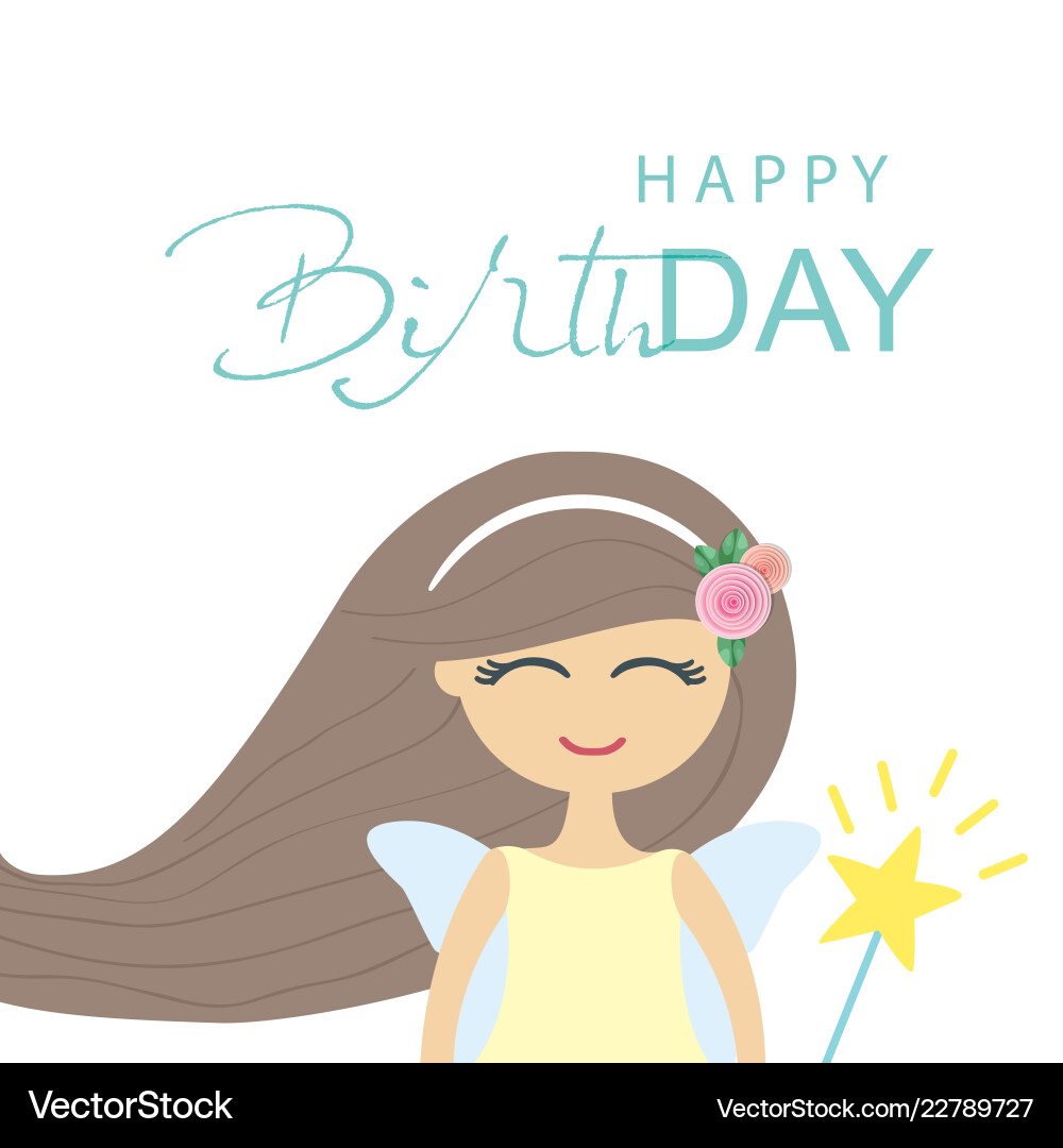 Cute Fairy Birthday Card Vector Image
