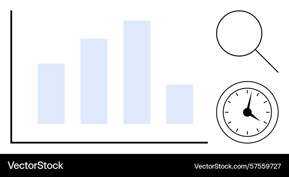 Data analysis concept with bar chart magnifying vector image