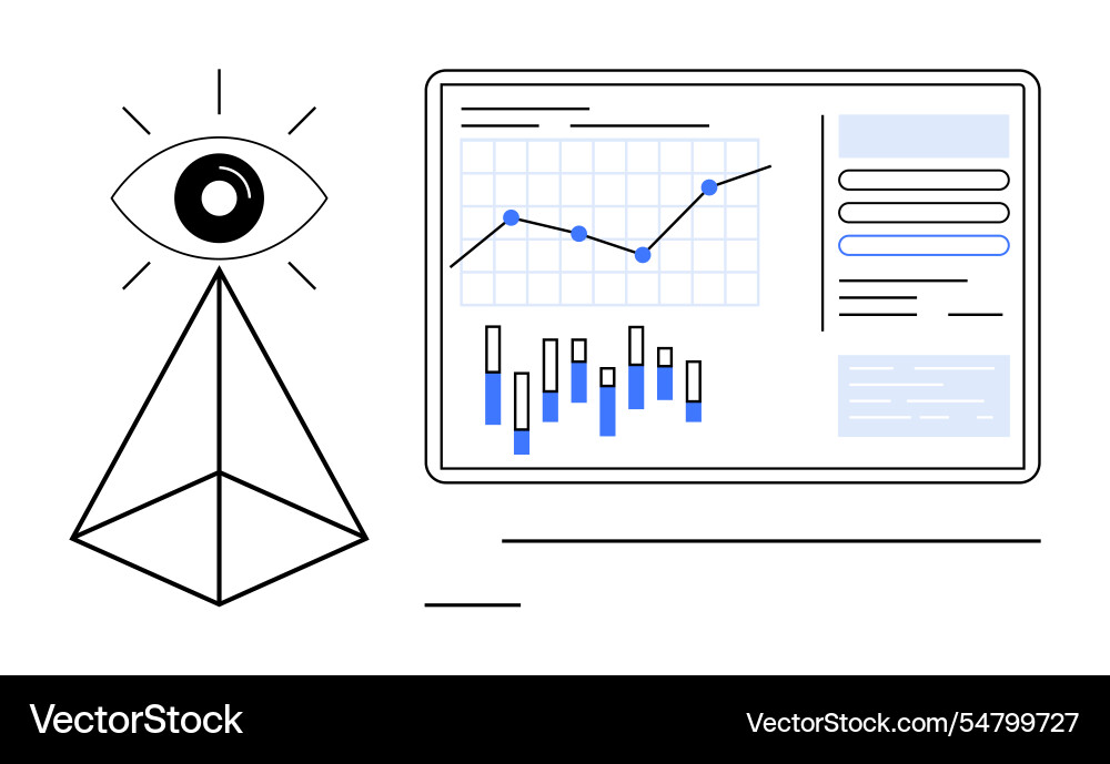 Data analysis with eye symbol and graphs Vector Image
