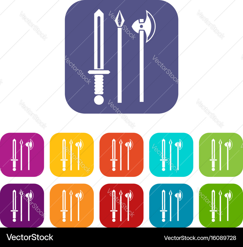 Ancient weapon sword pick and axe icons set Vector Image