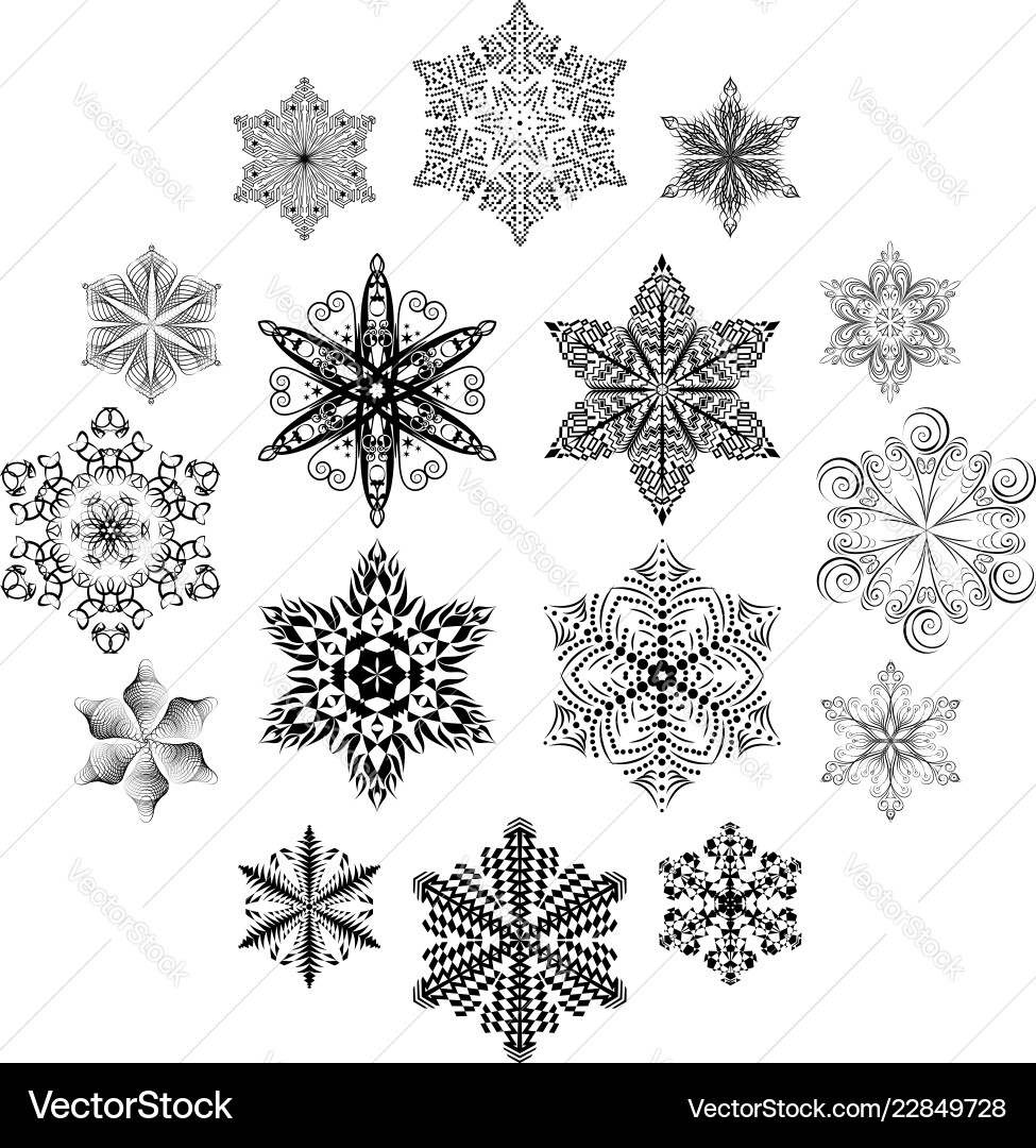 Black Snowflake Ornament Set Vector Image