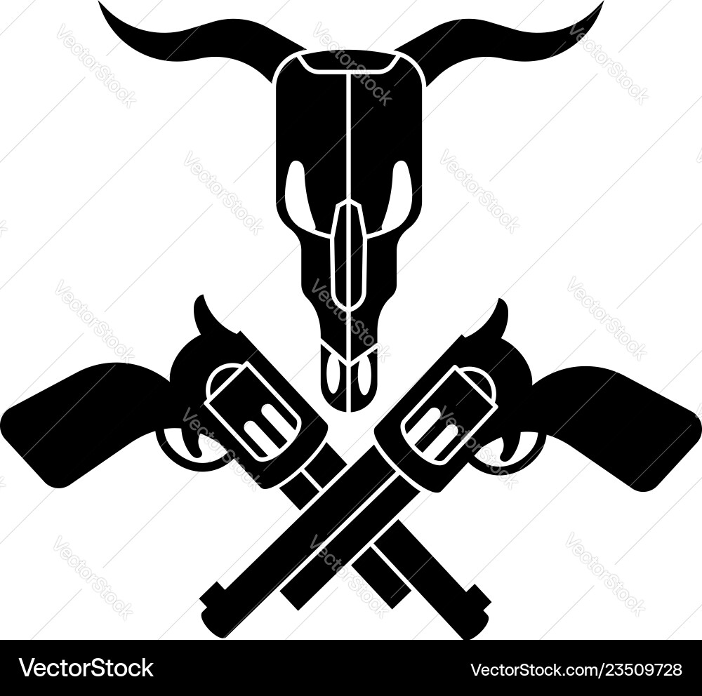 Cow skull cross revolver icon simple style Cow skull cross revolver icon simple style vector image