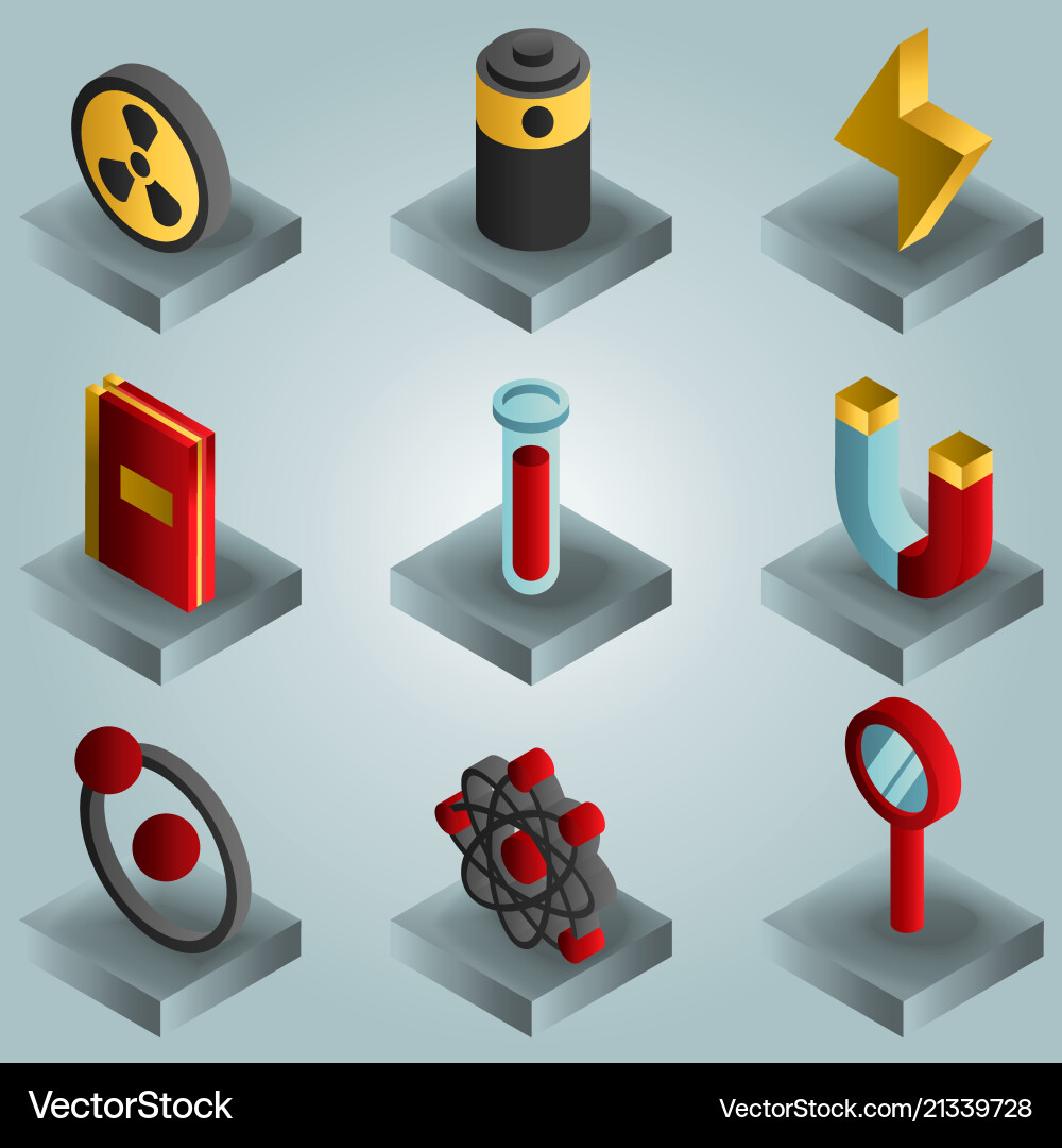 Physics color gradient isomeric icons Physics color gradient isomeric icons vector image
