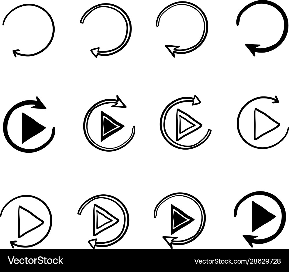 Set replay or reload buttons icon with hand Set replay or reload buttons icon with hand vector image