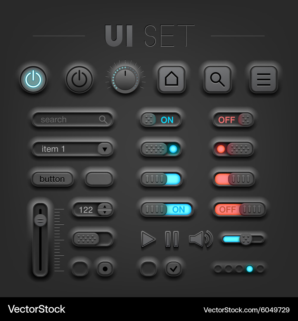 Dark UI Kit - Modern Buttons & Icons vector image