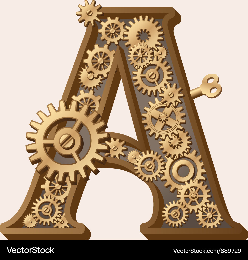 Mechanical Alphabet Gear System Vector Image