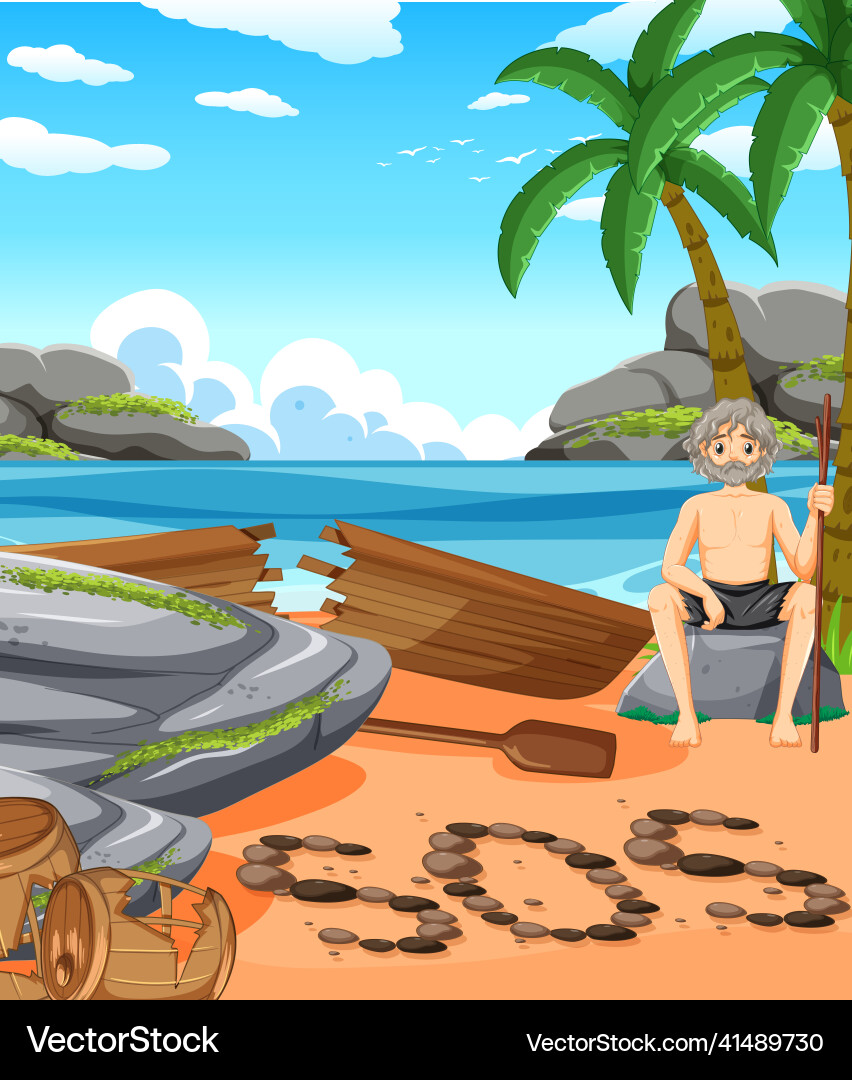 A man on deserted island isolated vector image