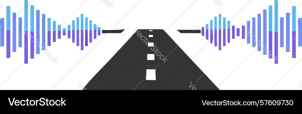 Dynamic road with pulsating sound waves audio vector image