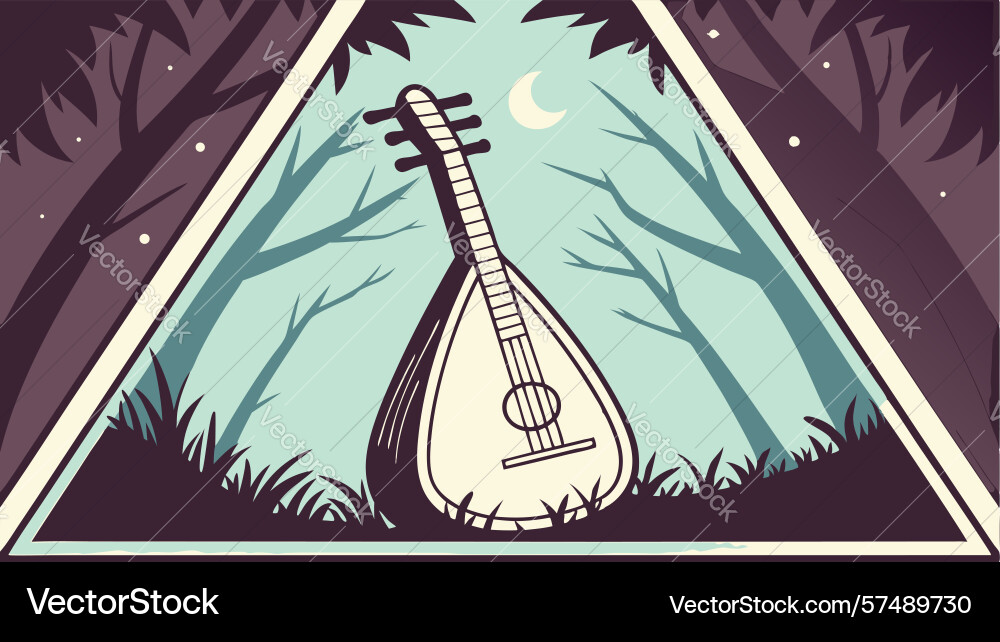 Lute in triangular forest frame artistic music vector image