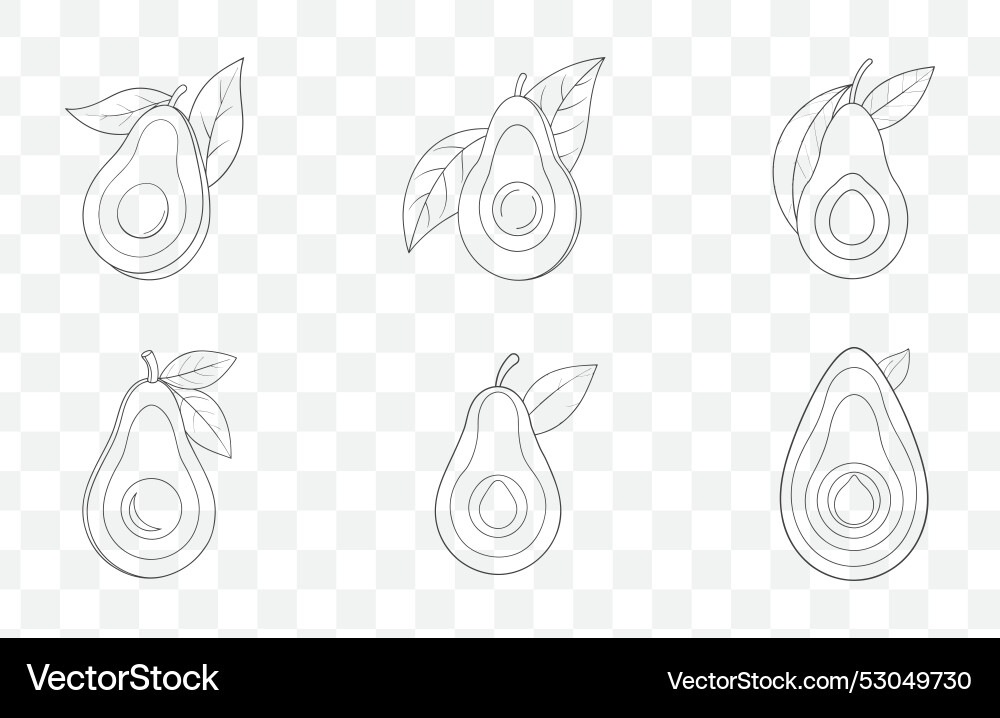 Print comprehensive avocado line art set Print comprehensive avocado line art set vector image