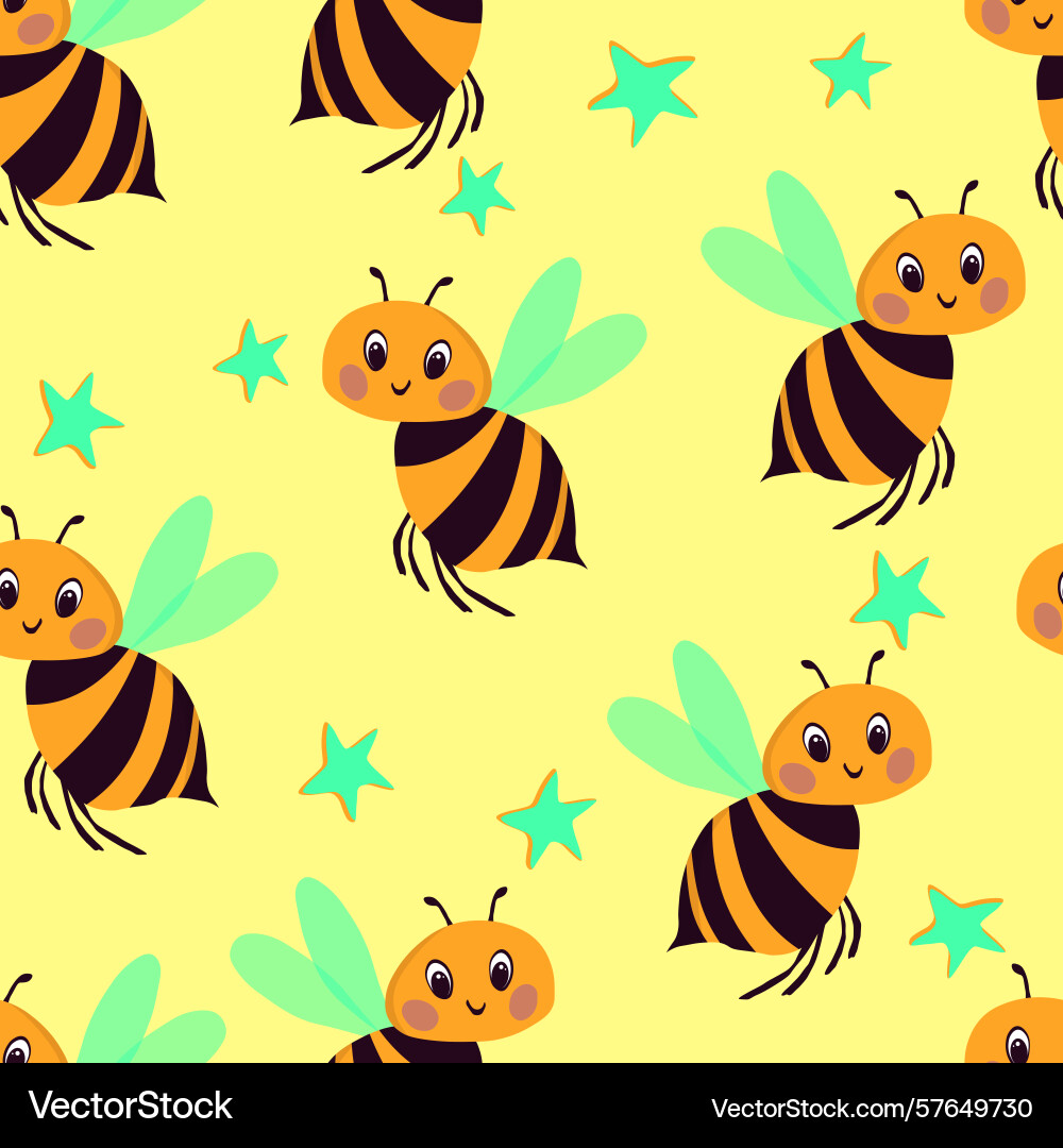Seamless pattern with bees small wasp Seamless pattern with bees small wasp Vector Image