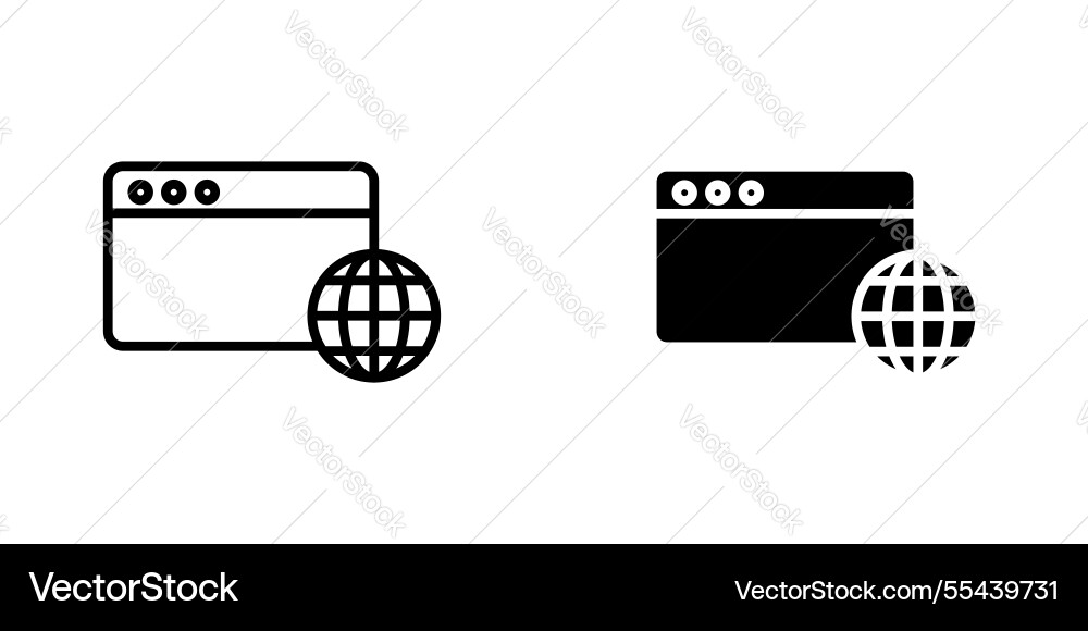 Browser icons stroke line and black solid Browser icons stroke line and black solid vector image